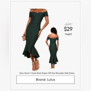 How Much I Care Dark Green Off-the-Shoulder Midi Dress